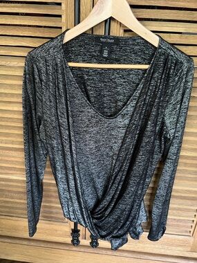 White House Black Market Charcoal Twist-Front Long Sleeve Top